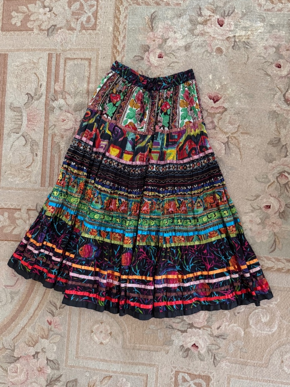 Festive Boho Cotton TravelSmith Maxi Skirt xs